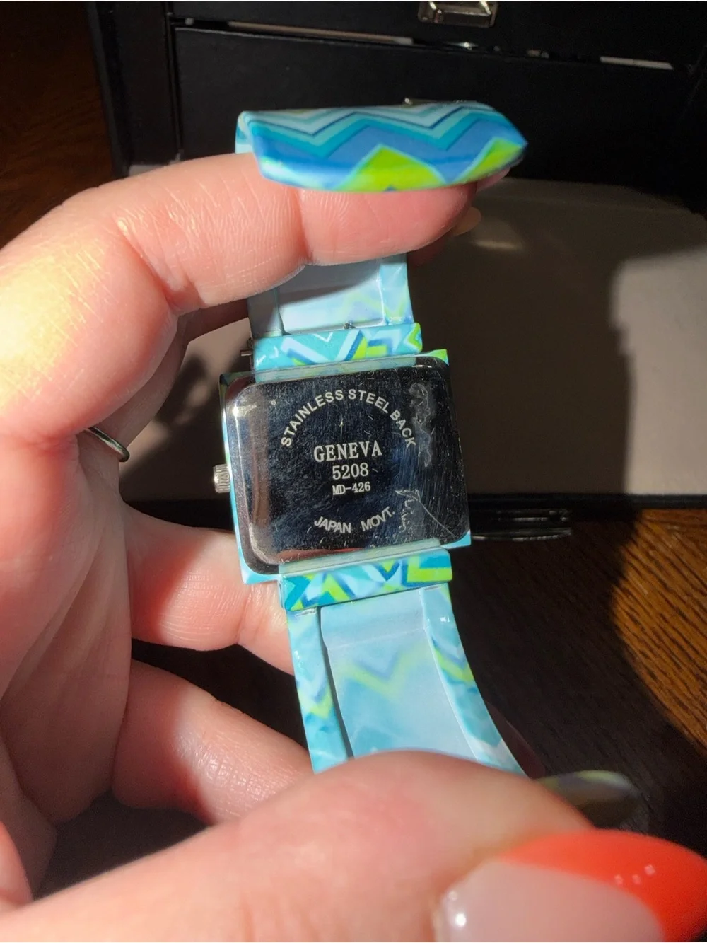 Geneva Blue and Lime Chevron Resin Square Watch